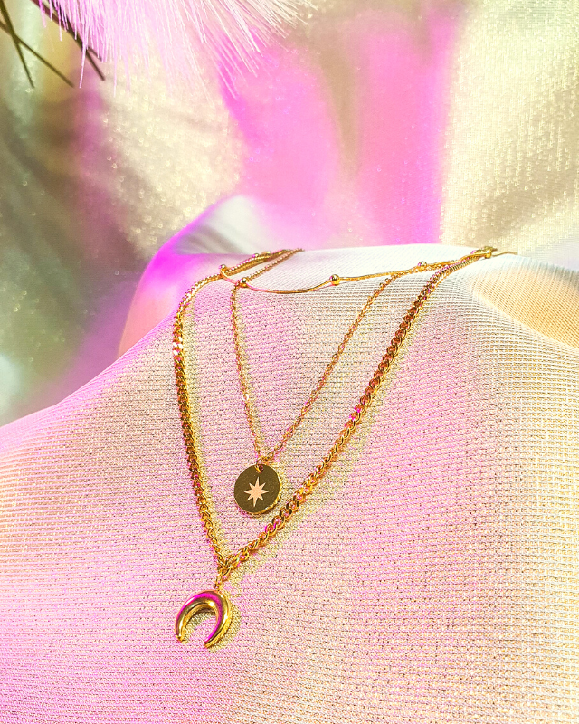 Golden Moon three layer necklace