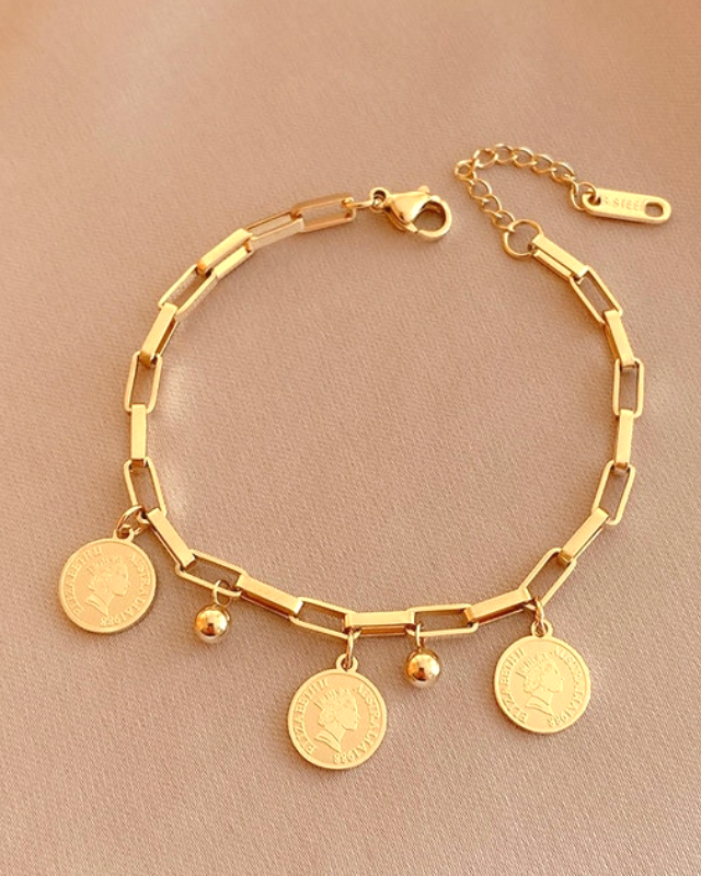 Three lucky gold coins bracelet